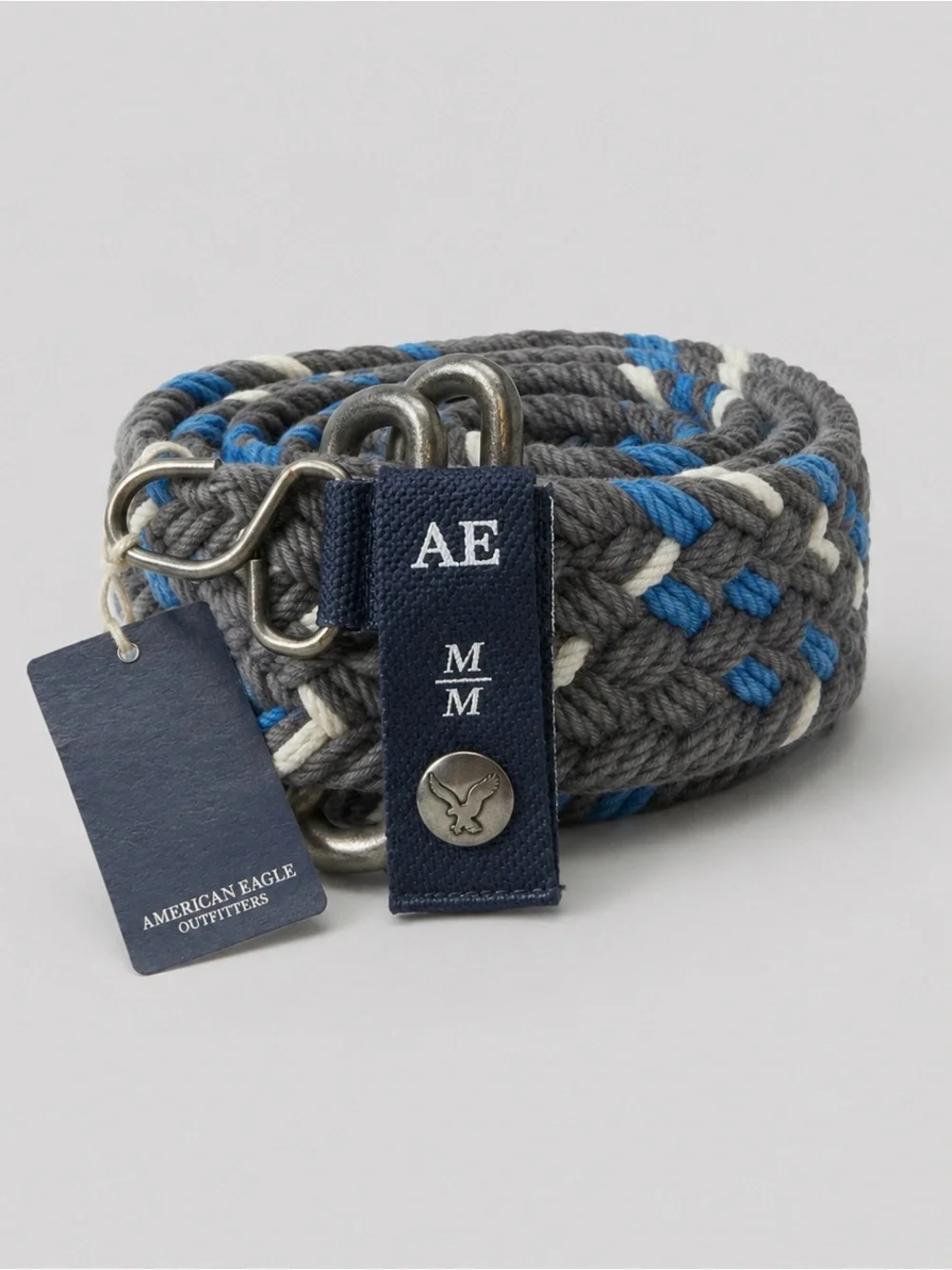 American Eagle Mens Woven Braided Belt Medium Blue New